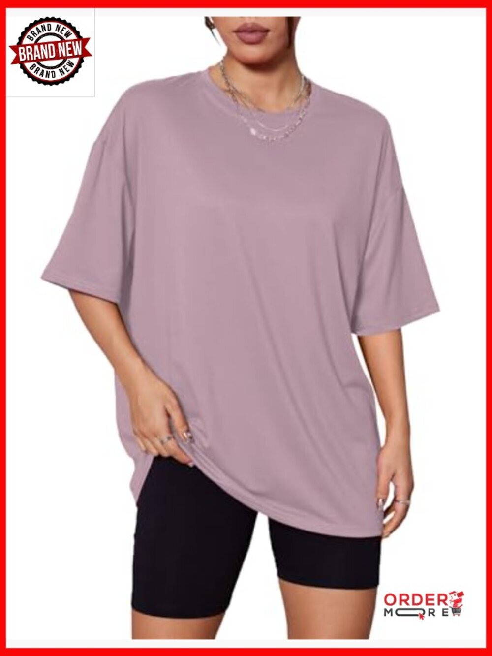 5 Pack Womens Oversized Crew Neck Short Sleeve Tshirts Loose Fit Tee Tops - Picture 3 of 6